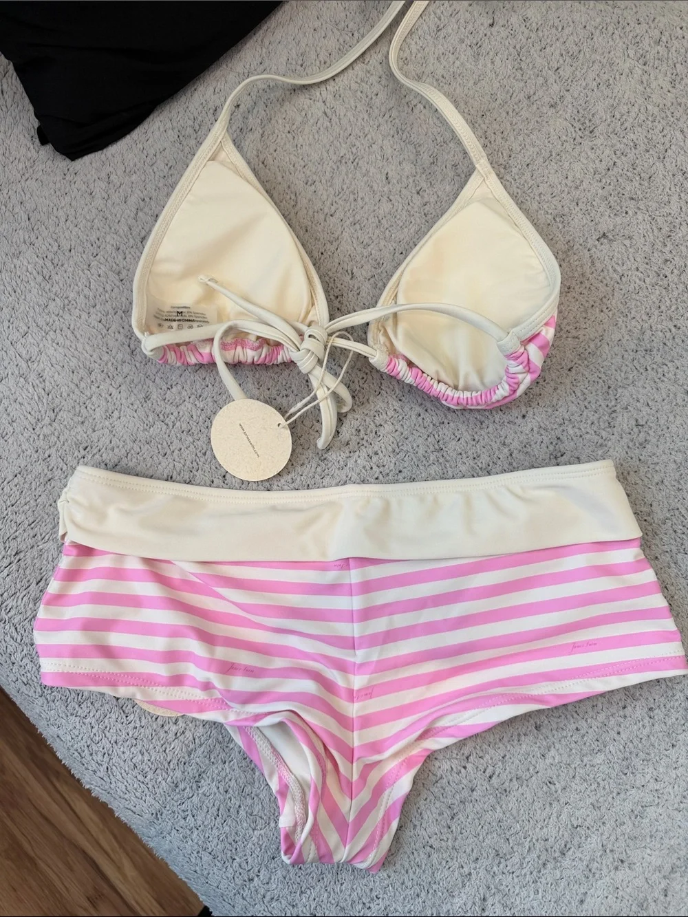 Pink & Yellow Striped Booty Shorts Bikini